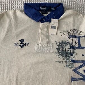 Ralph Lauren Cream Shirt with Blue Collar